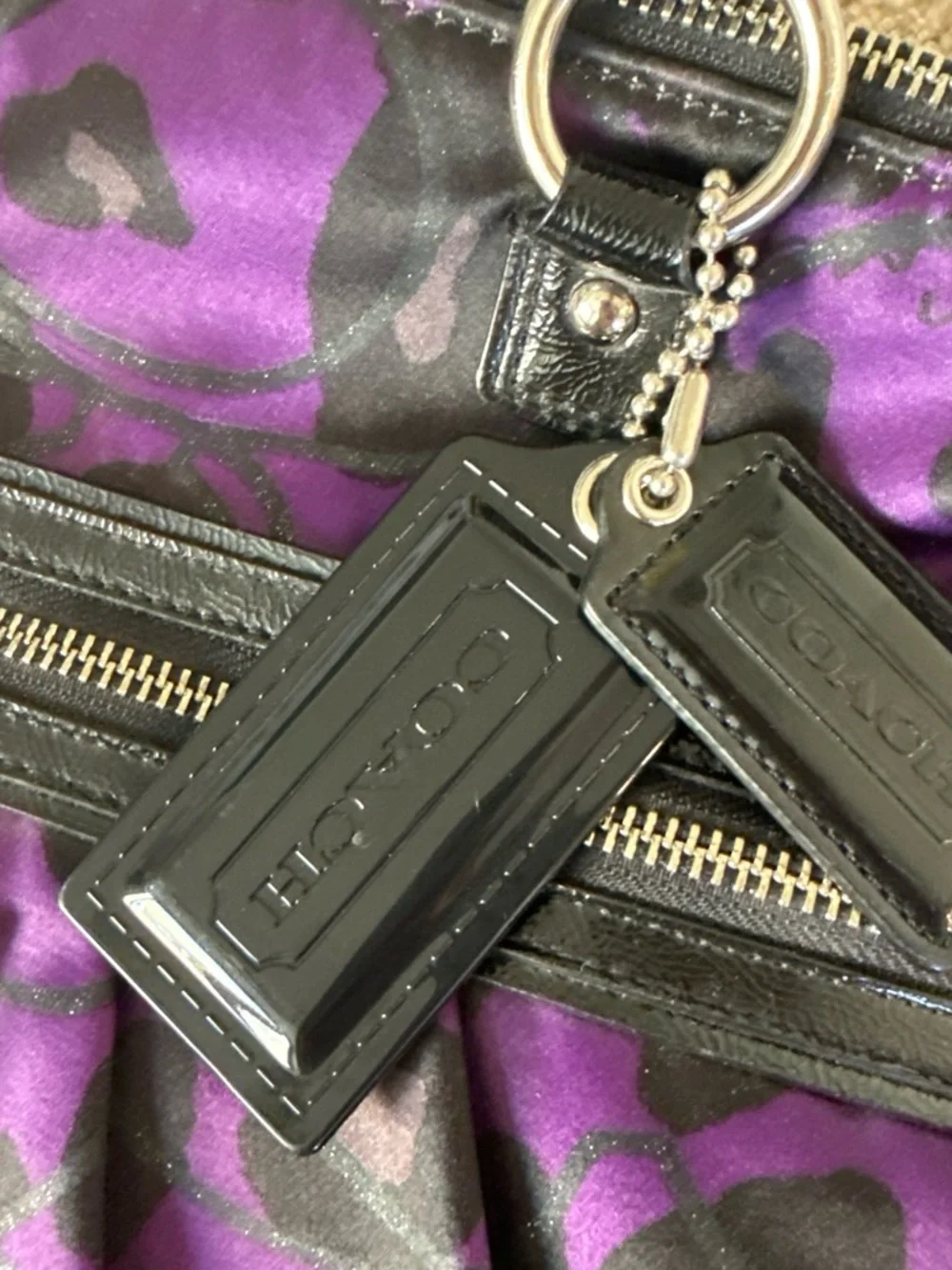 Coach Purple and Black Leopard-Print Shoulder Bag